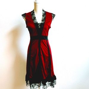 NWT Burgundy Red Fitted Dress Size 10 Lace Bows